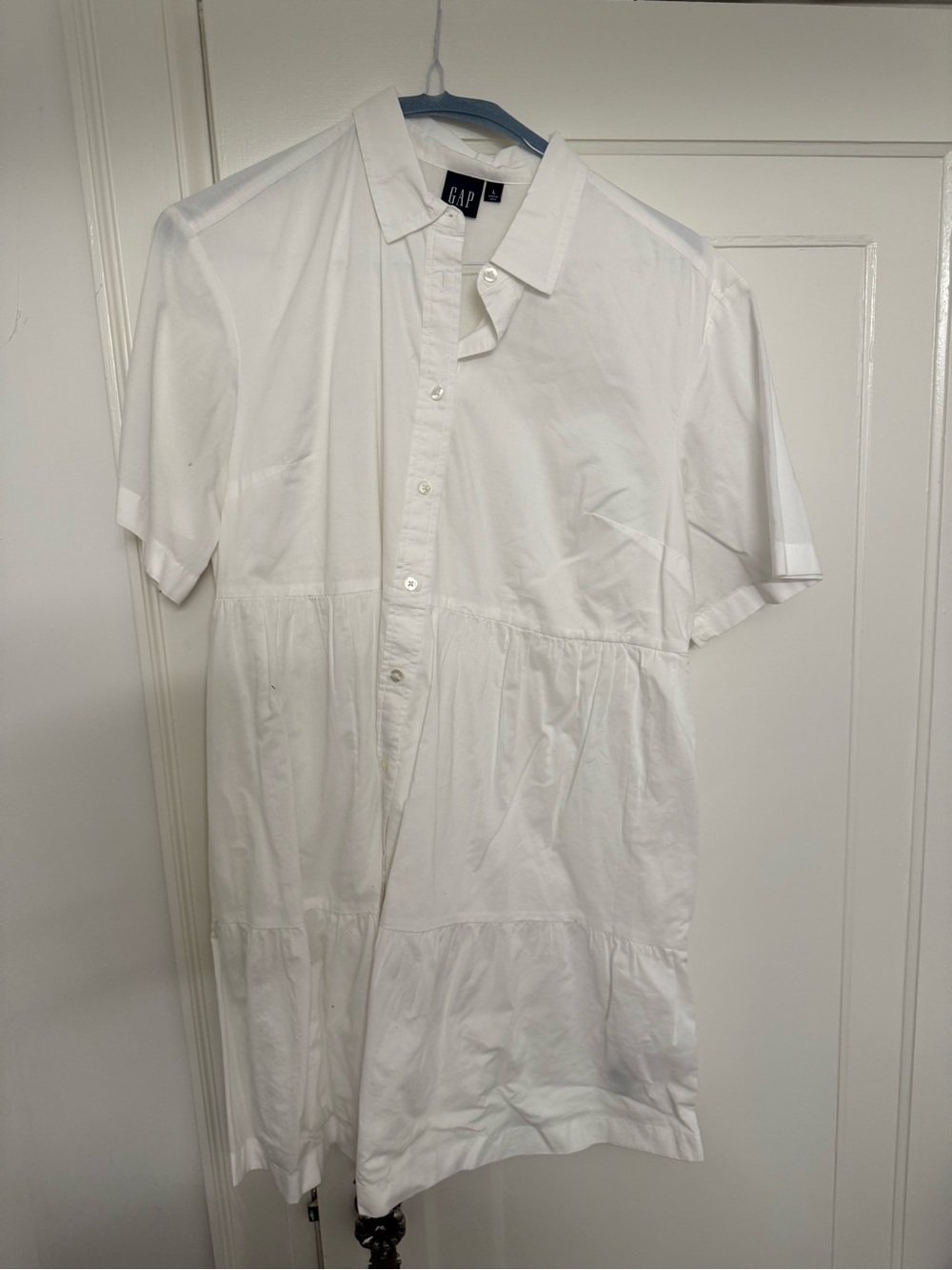 GAP White Short-Sleeve Button-Down Dress